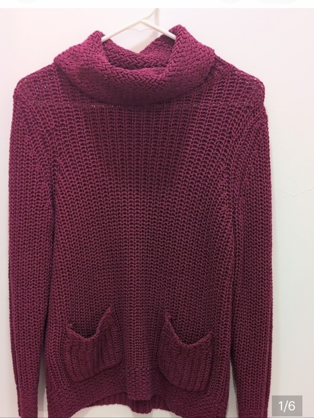 Chico's Burgundy 60% Cotton Chunky Cowl Neck Sweater Sz1